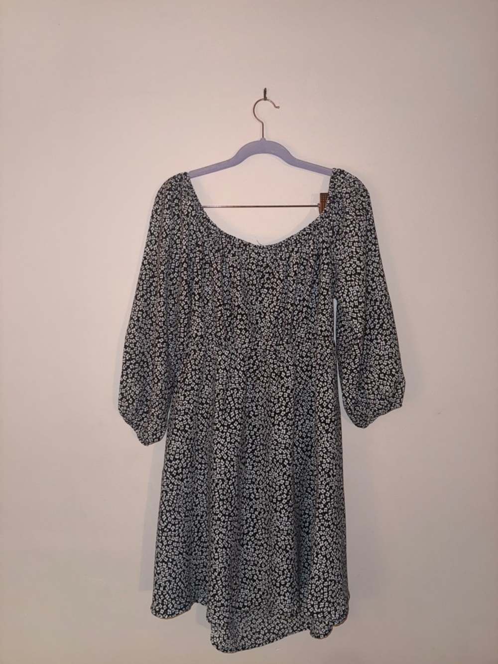 SHEIN Black and White Floral Long Sleeve Dress